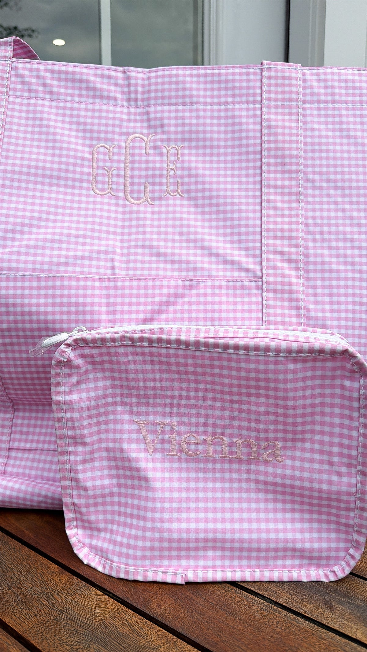 Wipeable Pink Gingham Stacking Set