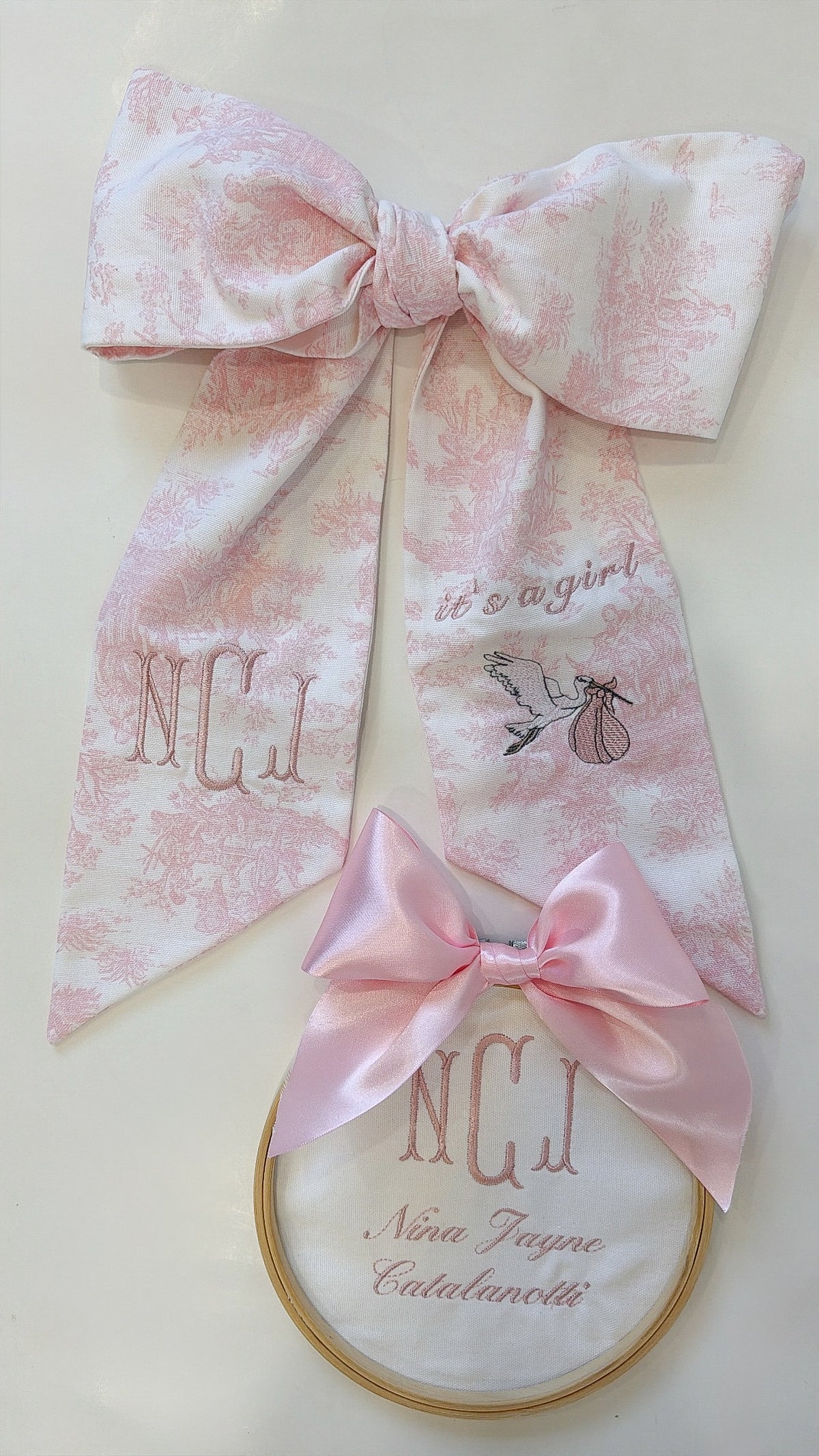 Pink toile bow It's a Girl