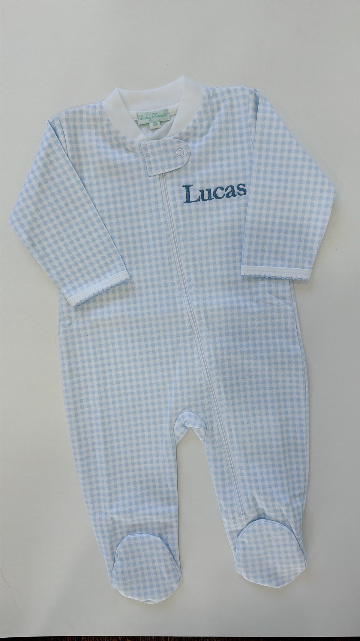 Blue gingham onesie