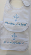 Baby baptism white bib and burp cloth set