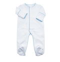 White oneise with blue picot trim