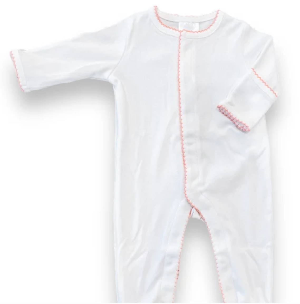 White onesie with pink picot trim