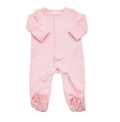 Pink onesie with white picot trim