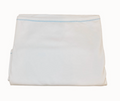 White blanket with blue picot trim