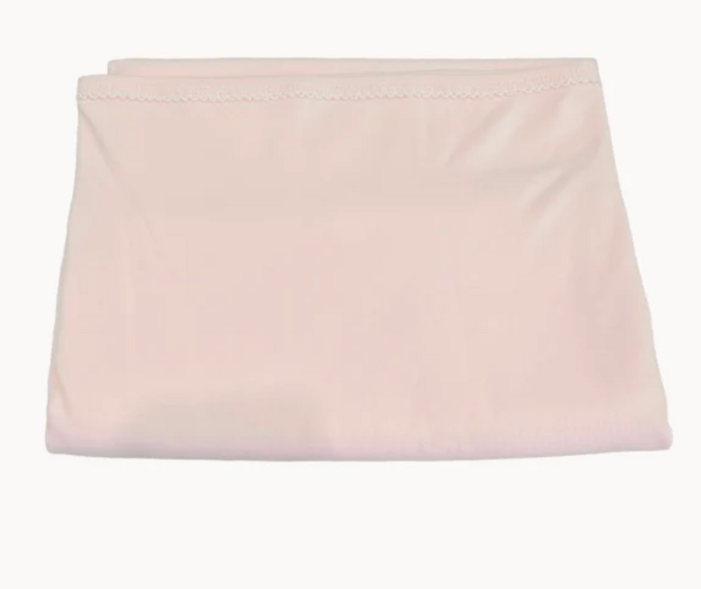 Pink picot blanket with white trim