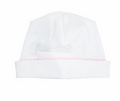 White hat with pink picot trim