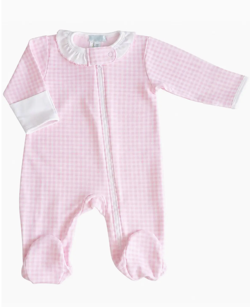 Pink gingham onesie with ruffle