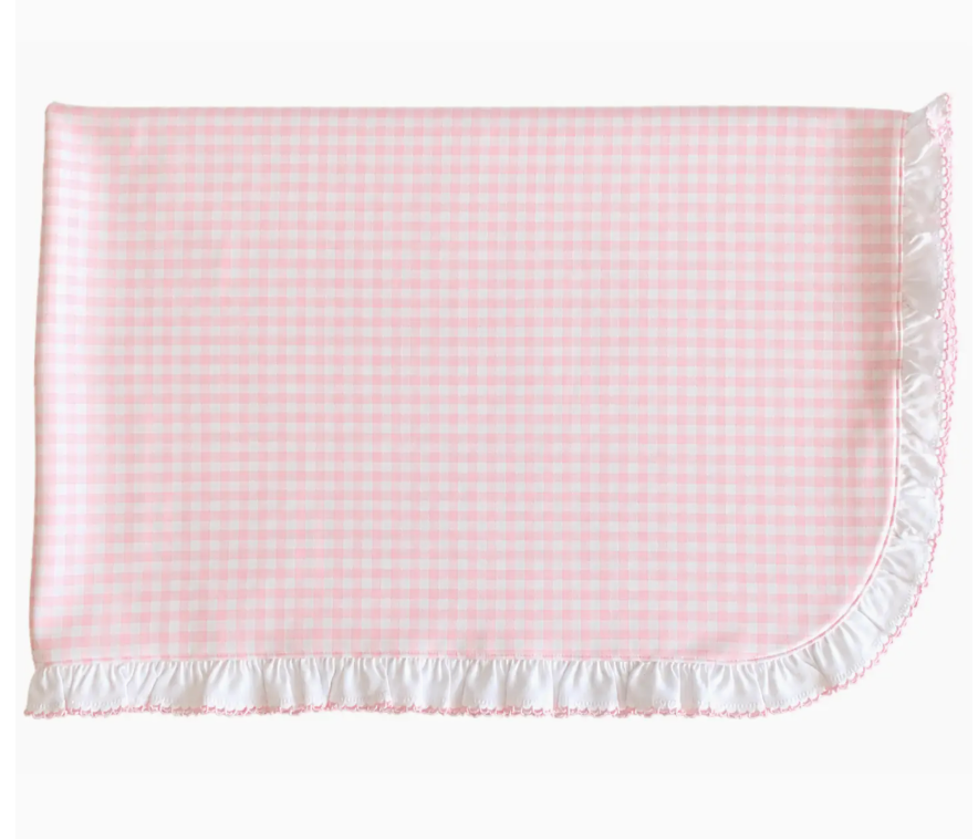 Pink ruffle gingham blanket