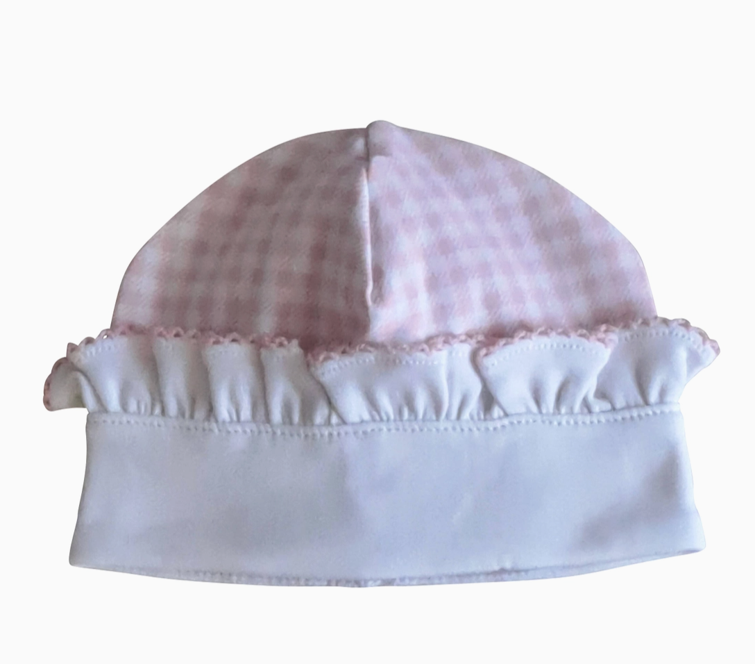 Pink ruffle gingham hat